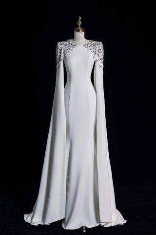 Beading Cape Sleeve Long Sleeve Scoop Spandex Prom Dress