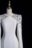 Beading Cape Sleeve Long Sleeve Scoop Spandex Prom Dress