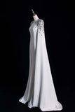 Beading Cape Sleeve Long Sleeve Scoop Spandex Prom Dress