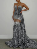 Mermaid Silver Sequin Beading Sparkle Prom Dress