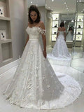 Off Shoulder Floral A-line Lace Wedding Dress