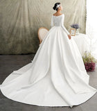 Satin Chapel Train Satin Long Sleeve Ball Gown Wedding Dress