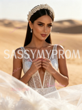 Feather Sequin Trumpet Mermaid V Neck White Prom Dress