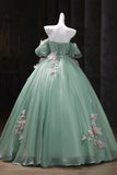 Ball Gown Off The Shoulder Green Tulle Long Prom Dress