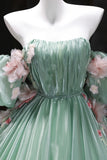 Ball Gown Off The Shoulder Green Tulle Long Prom Dress
