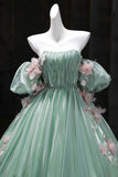 Ball Gown Off The Shoulder Green Tulle Long Prom Dress