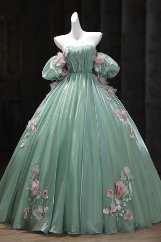Ball Gown Off The Shoulder Green Tulle Long Prom Dress