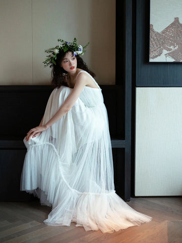 2023 Long A-Line Boho Simple White Tulle Wedding Dress Custom Made / Ivory 2023 Long A-Line Boho Simple White Tulle Wedding Dress Custom Made / Ivory