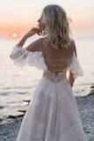 Bohemia Maxi Cold Shoulder Long Lace Beach Wedding Dress