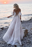 Bohemia Maxi Cold Shoulder Long Lace Beach Wedding Dress