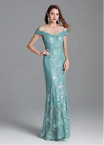 Lace Spaghetti Straps Embroidery Sequins Mermaid Prom Dress