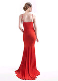 Spaghetti Straps Red Mermaid Evening Dress With Slit