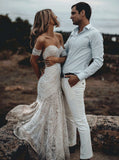 Ivory Lace Beach Mermaid Sweetheart Boho Wedding Dress