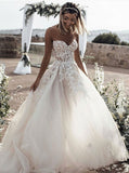  Sleeveless A-Line Sweetheart Appliques Tulle Wedding Dress