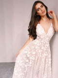 White Lace Scoop Sweep Train Wedding Dress with Appliques