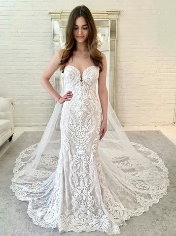 Lace  Mermaid Sweetheart Sleeveless Wedding Dress
