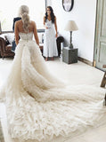 Tiered Tulle A-Line Strapless Wedding Dress with Belt