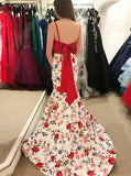Two Piece Mermaid Spaghetti Straps Long Floral Prom Dress