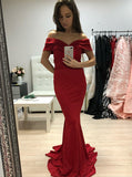 Mermaid Off-the-Shoulder Long Red Satin Prom Dress