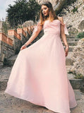 Cheap A-Line Off-the-Shoulder Pink Satin Prom Dress
