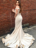 Light Champagne Satin Mermaid Off-the-Shoulder Prom Dress