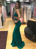 Mermaid Jewel Cut-out  Green Satin Prom Dress