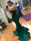 Mermaid Off-the-Shoulder Long Green Satin Prom Dress