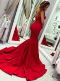 Mermaid Sweetheart Long Red Satin Prom Dress
