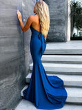 Long Royal Blue Mermaid V-Neck Satin Prom Party Dress