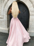 Lovely Split V-neck Pink Spaghetti Straps Formal Prom Dress