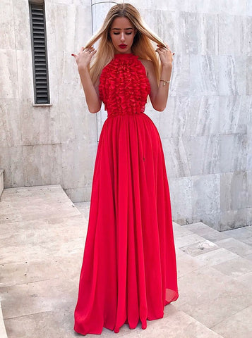 Ruched Sleeves Long Red Chiffon Prom Evening Dress