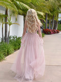 Sexy Plunging Neck Pink Backless Prom Evening Dress