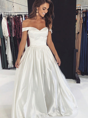 A-line Off Shoulder White Sexy Prom Party Evening Dress