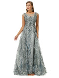 Silver Scoop A Line Beading Tulle Prom Dress