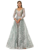 Silver V Neck Long Sleeve A Ling Prom Formal Dress