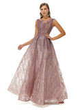 Pink Scoop A Line Sequin Tulle Prom Dress