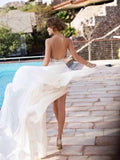  Halter Sleeveless Lace Chiffon White Prom Dress
