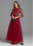 Charming Tulle Bateau Red Long A-line Prom Dress 