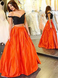 Orange Off-the-shoulder Satin Long Two-piece Prom Dress