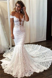 See Through Back Sexy Lace Off The Shoulder Mermaid Wedding Dress