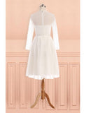 See Through Tulle Knee Length Sheer Round Long Sleeves Wedding Dress