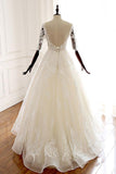Lace Half Sleeve Long White V Neck Tulle Wedding dress