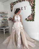 Beading Halter Sheath Flower Backless Belt Detachable Skirt Wedding Dress