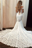 See Through Back Sexy Lace Off The Shoulder Mermaid Wedding Dress