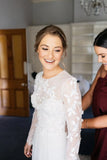 A-Line White Chiffon Appliques Long Sleeve Wedding Dress