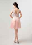 Stunning Tulle Bateau Neckline Short A-Line Homecoming Dresses With Beadings