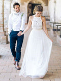 Floor Length A-Line Cheap Halter Tulle Wedding Dress