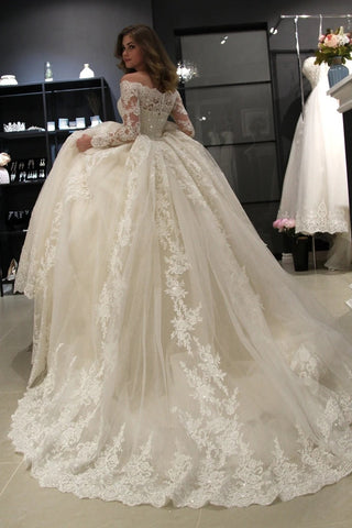 Ball Gown Off-the-shoulder Long Sleeves Lace Wedding Dress
