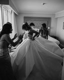 Appliques Sweep Train Satin Beading Ball Gown Wedding Dress