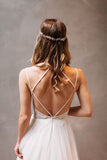 Summer A-Line Tulle Spaghetti Strap Open Back Beach Boho Wedding Dress